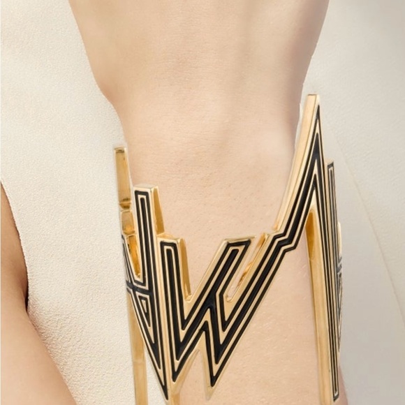 Balmain Gold & Black Metal Geometric Cuff Bracelet EUC $1200+ - Picture 2 of 13